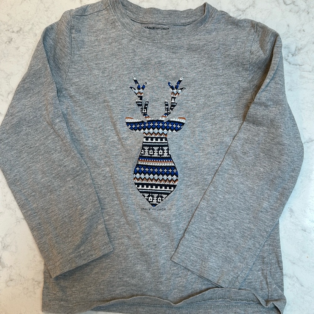 JANIE AND JACK deer tee size 5 perfect for Christmas holidays